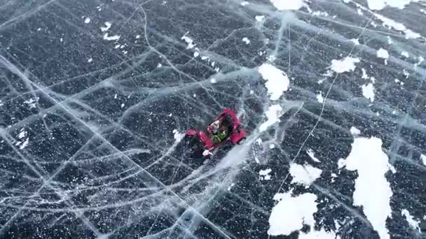 Buggy Rides Ice Frozen Lake Baikal Homemade Buggy Rushes High — Stockvideo