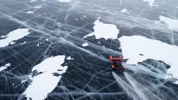 Buggy Rides Ice Frozen Lake Baikal Homemade Buggy Rushes High — Stockvideo