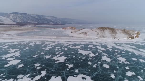 Jezero Bajkal Zmrzlé Ledové Kry Ledové Pahorky Ostrov Olkhon Buryatia — Stock video