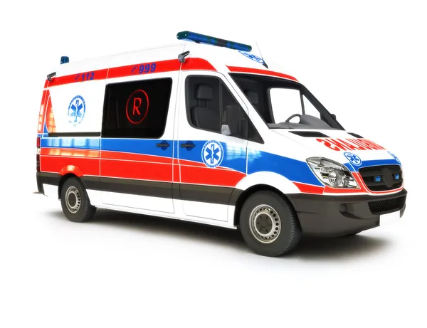 Beyaz zemin üzerine Avrupa ambulans — Stok fotoğraf