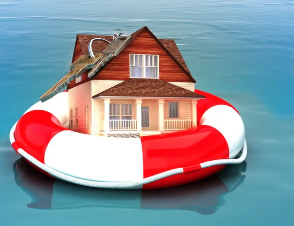 Casa flotando en un salvavidas . — Foto de Stock