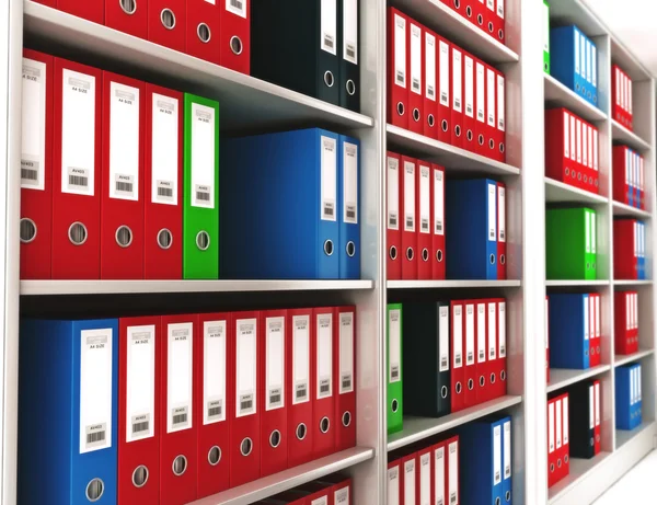 Office ring binders on a bookshelf — Stock Photo, Image