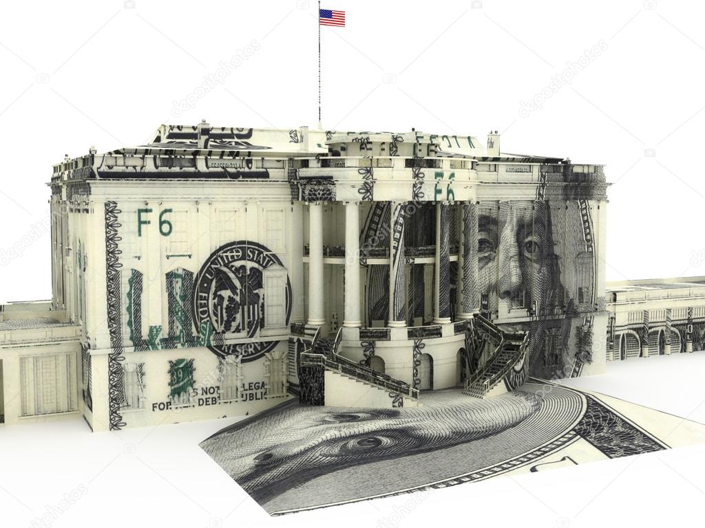 The White house textured with hundred dollar bills.