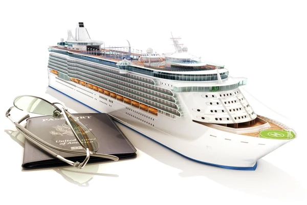 Cruise ship with passport and glasses — Stock Photo, Image