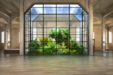Empty room of business, or residence with atrium background clipart