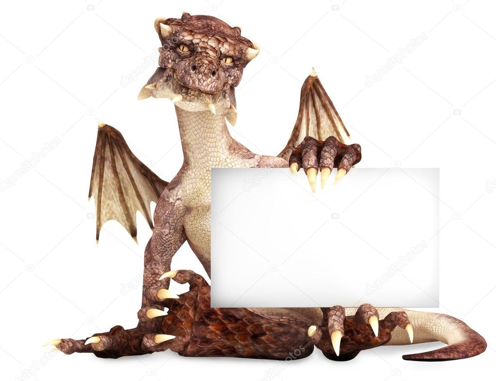 Fantasy dragon holding advertisement blank card
