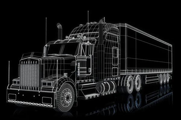 Semi truck with cargo in wire frame — Stock Photo, Image