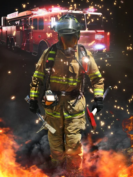 Firefighter ready for battle — Stock Photo, Image