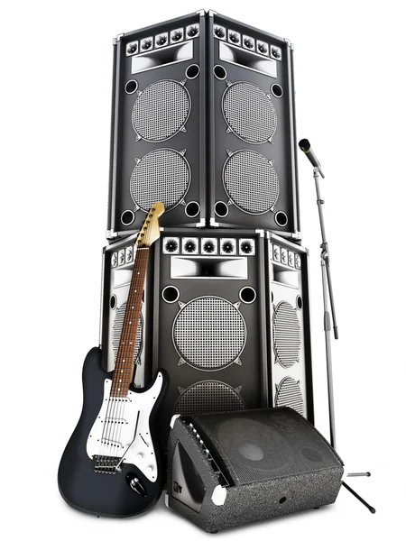 Heavy metal, rock and roll background with large tower speakers — стоковое фото