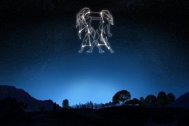 Zodiac işaret İkizler ile yıldız ve sembol bir anahat