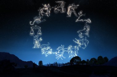 Zodiac Sign's on a gradient sky background clipart