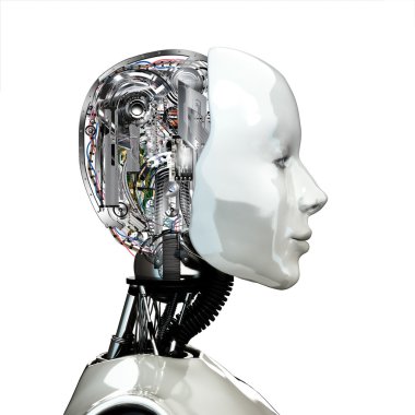 bir robot kadın kafası ile dahili teknoloji