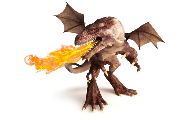 Fire breathing dragon on a white background — Stock Photo, Image