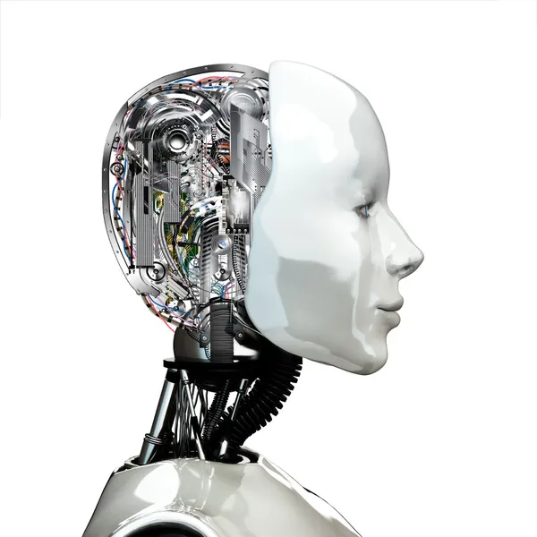 A robot woman head with internal technology — Stock Photo, Image