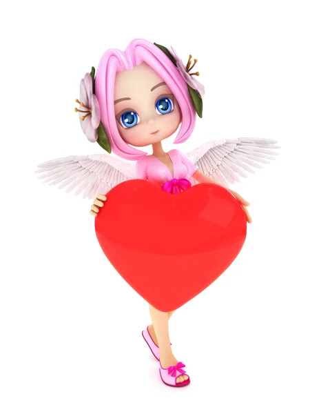 Cupid anime with wings and a heart — Stock Photo, Image