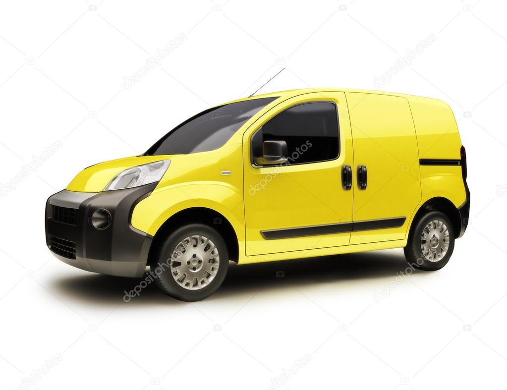 Yellow Industrial van on a white background