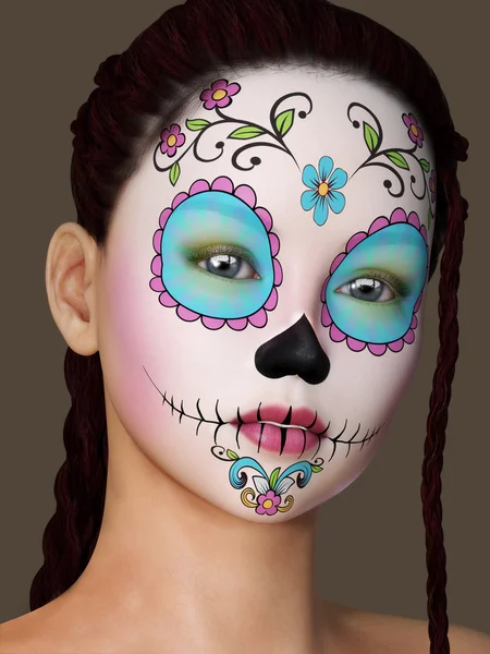 Beautiful woman with unique face painted makeup — Stock Photo, Image