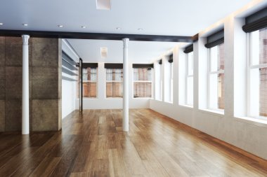 Sütun vurgu iç ve parke zeminlerle boş Highrise daire