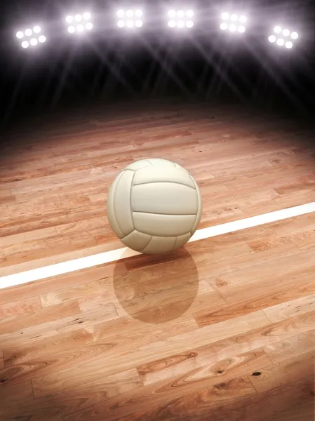 3d renderização de um voleibol em um tribunal com iluminação estádio — Fotografia de Stock