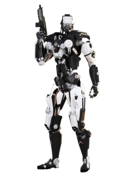 Robot Futuristic Police arma blindada mech sobre un fondo blanco — Foto de Stock