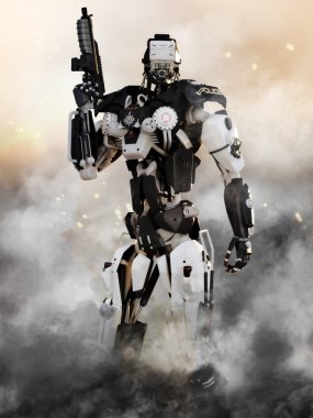 Robot futuristik polis zırhlı savaş robotu silah