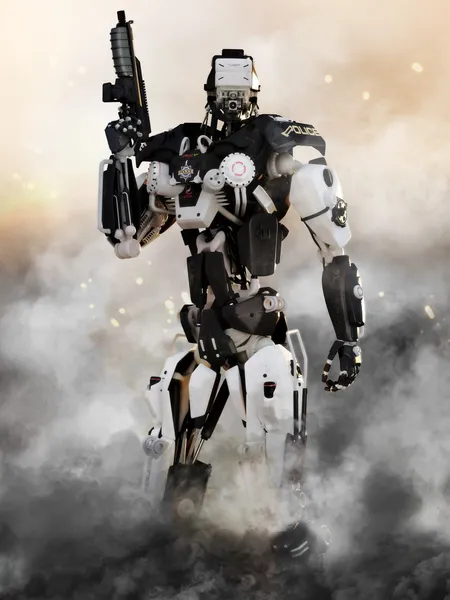 Robot Futuristic Police blindate mech arma — Fotografie, imagine de stoc