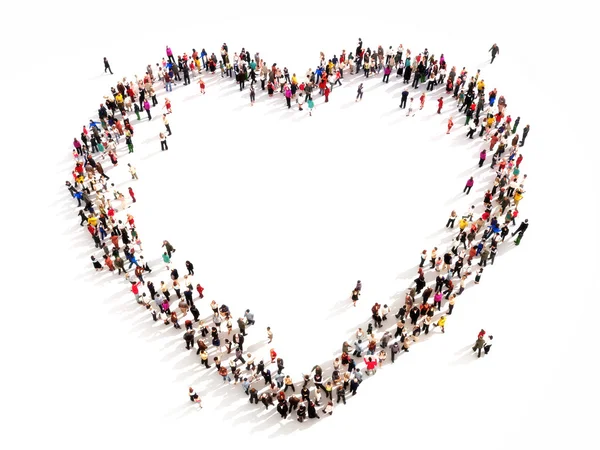 Grote groep mensen in de vorm van een hart. — Stockfoto
