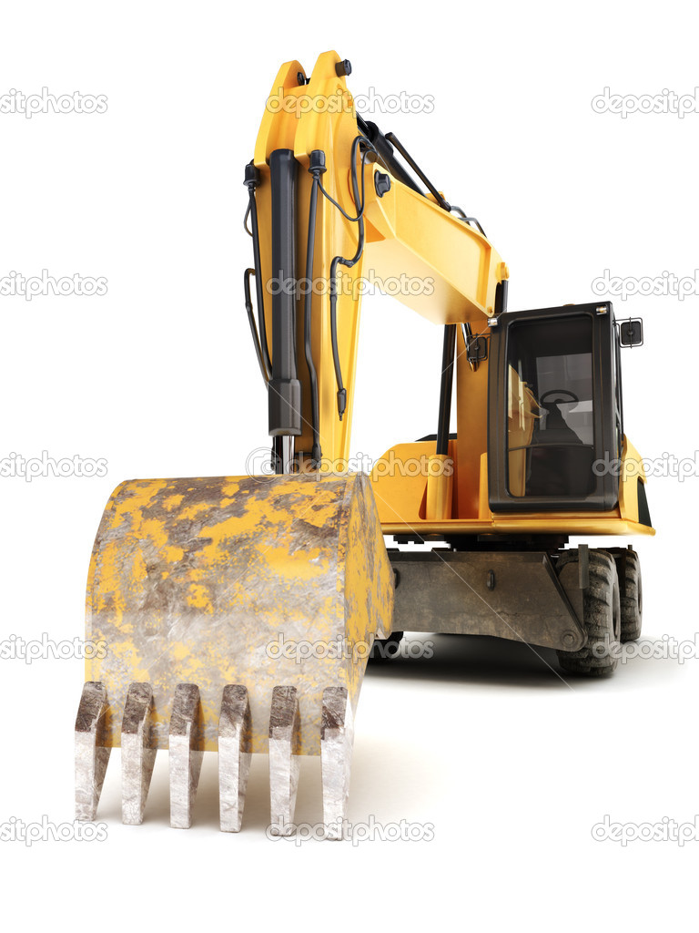 Hydraulic excavator on a white background