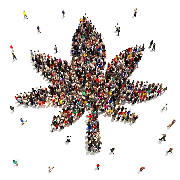 Un gran grupo de personas que apoyan la marihuana para usos médicos o recreativos . — Foto de Stock