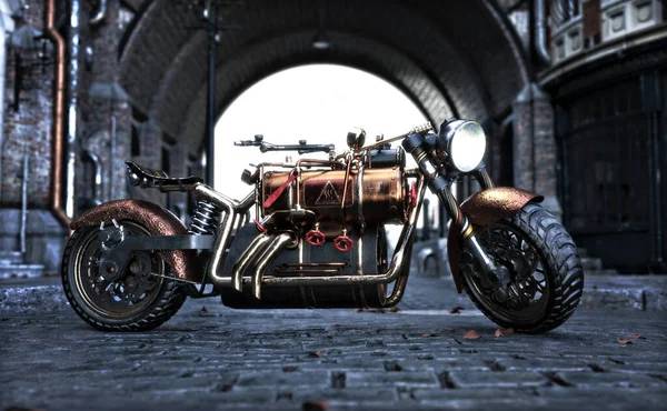 Moto Inspiration Steam Punk Avec Fond Architecture Époque Rendu Photo De Stock