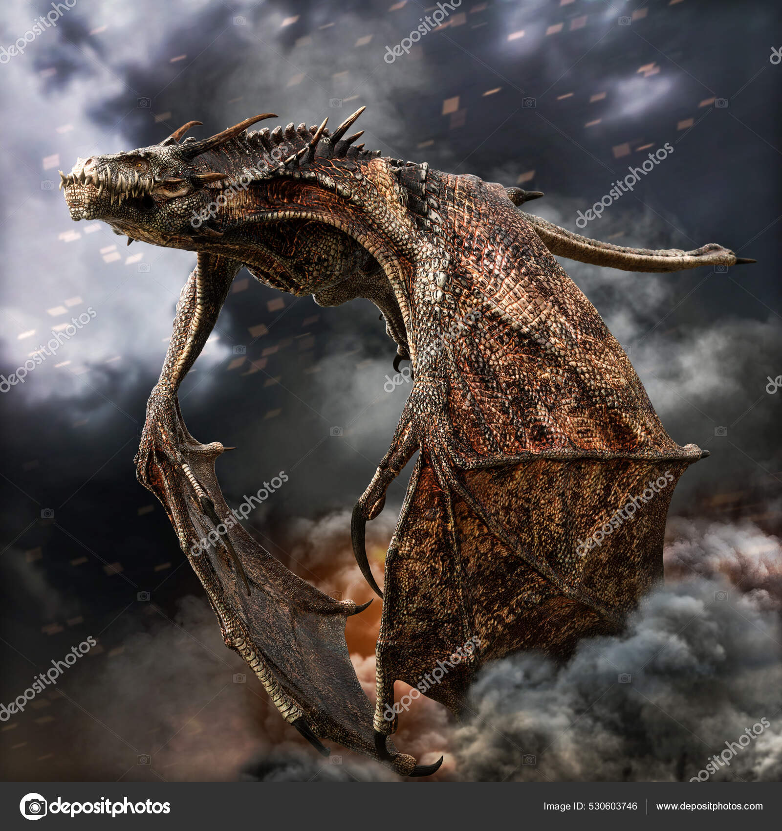 Полет Дракона Быстрый Движущийся Свирепый Дракон Оставляет После.