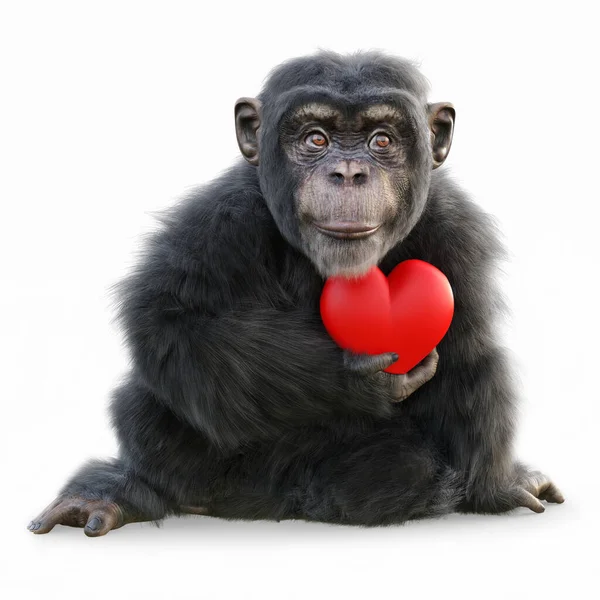Portrait Cute Little Monkey Posing Heart White Background Rendering — Foto Stock