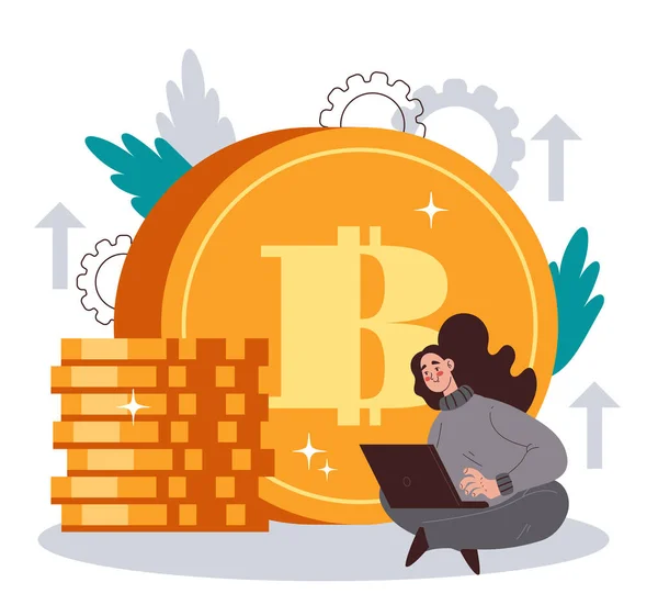 Criptomoeda Bitcoin Mineração Online Investimento Internet Conceito Troca Financiamento Desenho Ilustração De Stock