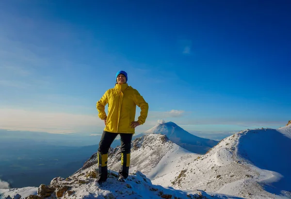 Femme Randonneur Sur Iztaccihuatl Volcan Top — Photo