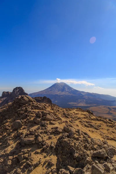 Aktivní Sopka Popocatepetl Mexiku Jak Vidět Sopky Iztaccihuatl — Stock fotografie