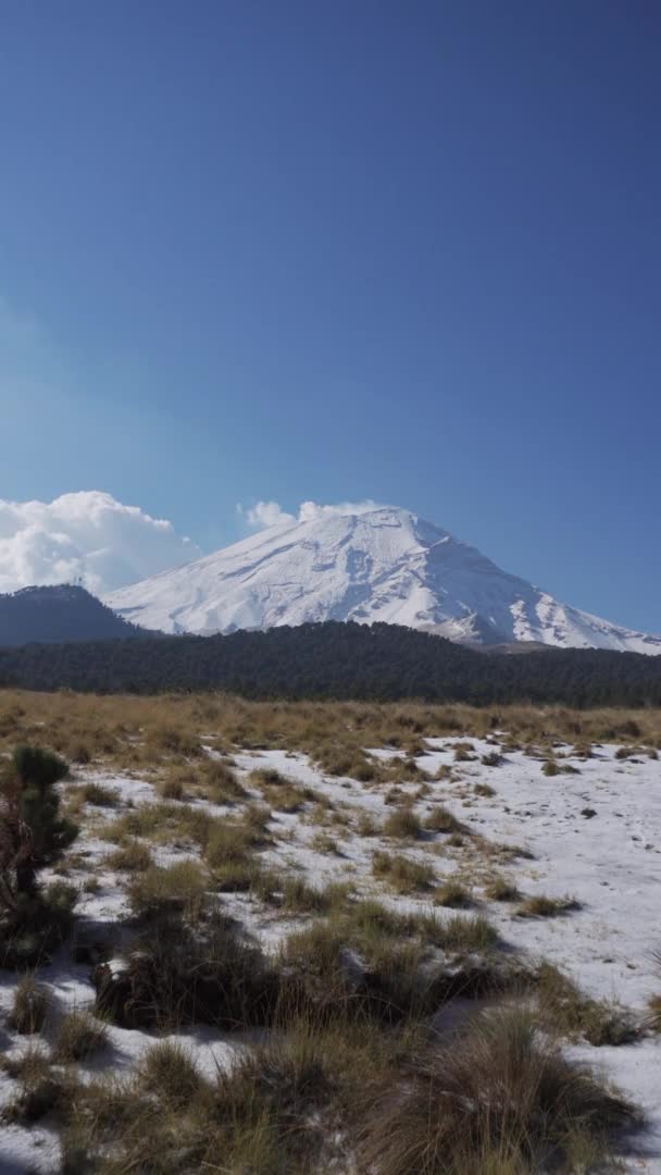 Pokryty śniegiem wulkan popocatepetl z błękitnym niebem — Wideo stockowe