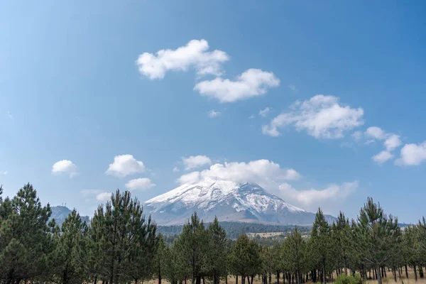 Colinas Arborizadas Com Vulcão Popocatepetl México — Fotografia de Stock