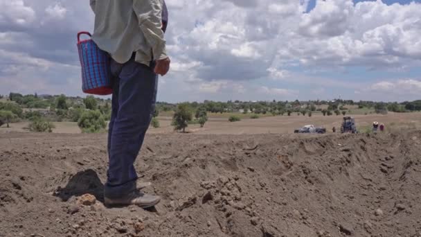 Agriculteur Méconnaissable Dans Champ Pendant Plantation Maïs Images Haute Qualité — Video