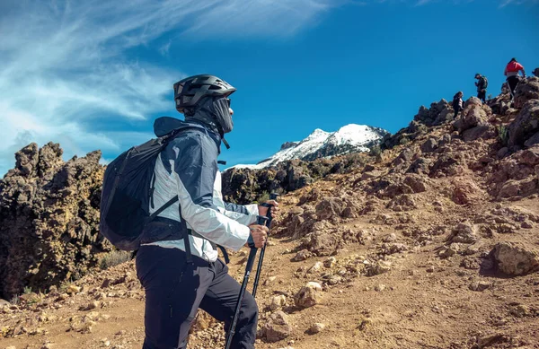 Male Mountain Climber Walking Volcano Iztaccihuatl Mexico — Zdjęcie stockowe