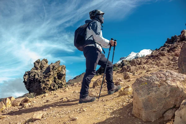 Man Bergbeklimmer Wandelen Vulkaan Iztaccihuatl — Stockfoto