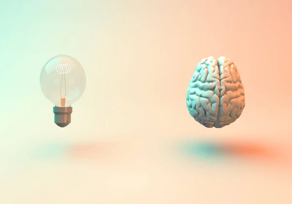 Brain Connected Illuminated Light Bulb — Stok fotoğraf