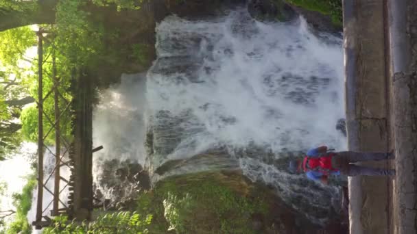 Man Taking Selfie Waterfall High Quality Footage — Wideo stockowe