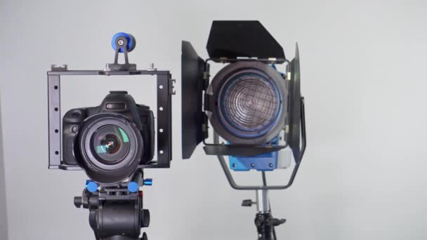 Camera Photo Studio Backdrop Light Equipment High Quality Footage — Vídeo de stock