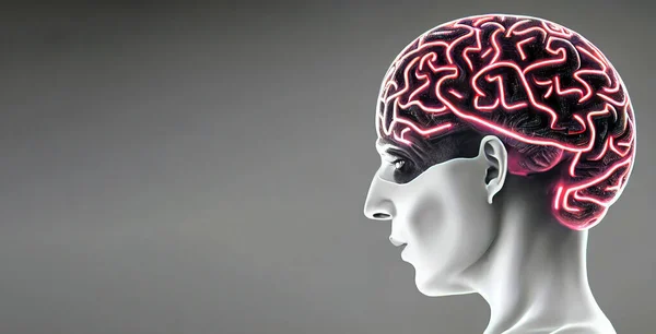 Beyin Hücrelerinde Parlayan Sinapsları Olan Bir Baş Silueti — Stok fotoğraf