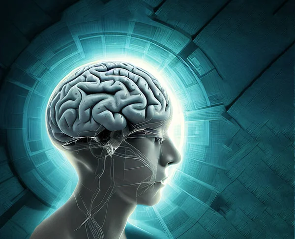 Uma Silhueta Cabeça Homem Com Sinapses Brilhantes Cérebro — Fotografia de Stock