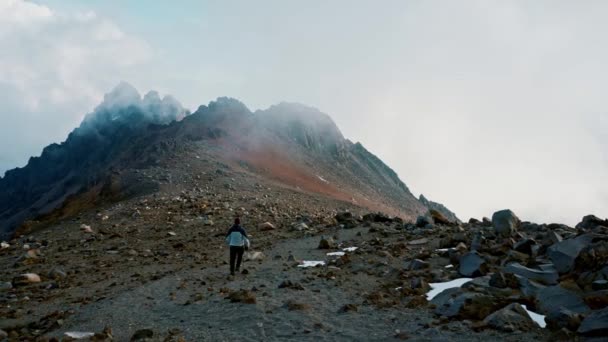 Pico Orizaba Nın Kuzey Yüzünde Yürüyen Bir Adam — Stok video