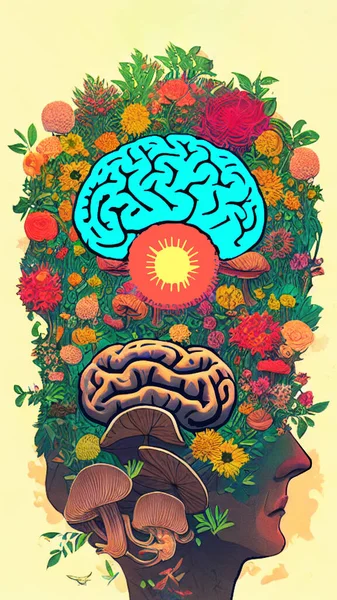 Uma Ilustração Consumo Cogumelos Seus Efeitos Cérebro — Fotografia de Stock