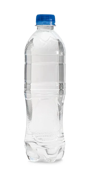 Botella de plástico vacía con una tapa aislada sobre un fondo blanco. —  Fotos de Stock