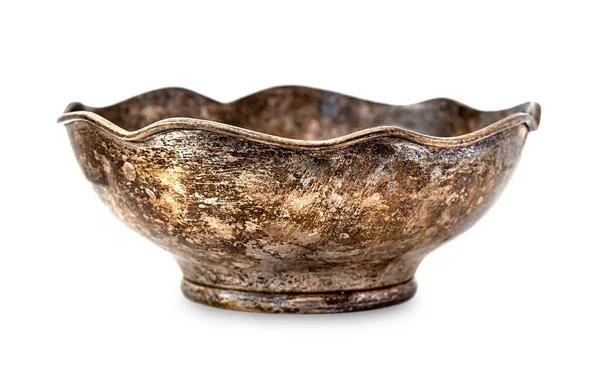 Old antique bronze bowl, brass bowl isolated on white background — Stock Photo, Image