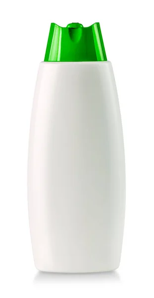 Белый шампунь пустые пластиковые бутылки изолированы на белом фоне — стоковое фото
